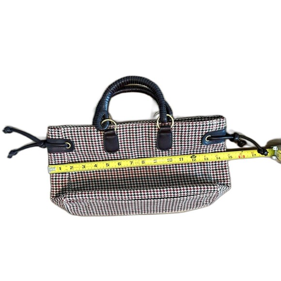 Victoria’s Secret Houndstooth Top Handle Handbag Small Brown Ivory Fabric Purse - Picture 3 of 9